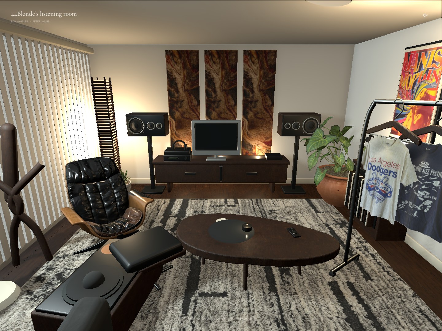 44Blonde website showing an interactive listening room with records and audio equipment