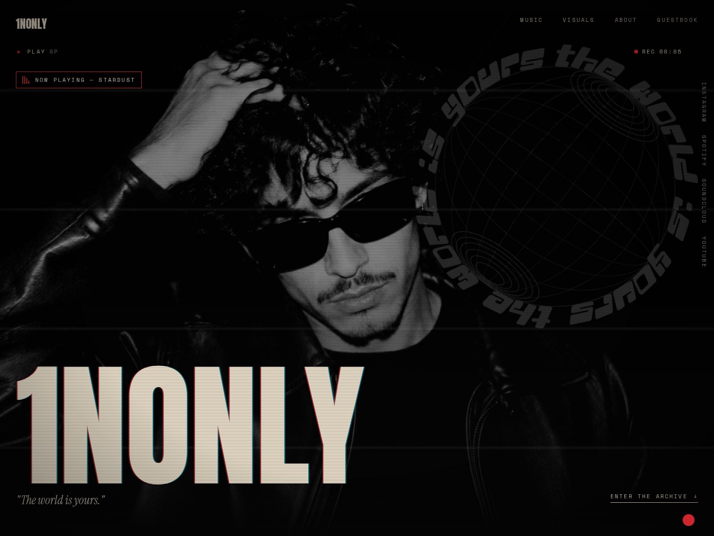 1NONLY website with monochrome artist photography and bold typography